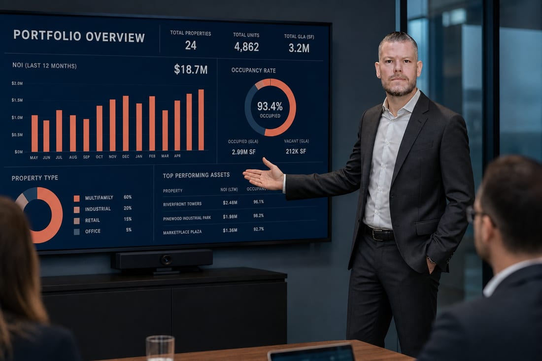 James (Mike) Andrews leading an investment strategy meeting in a boardroom